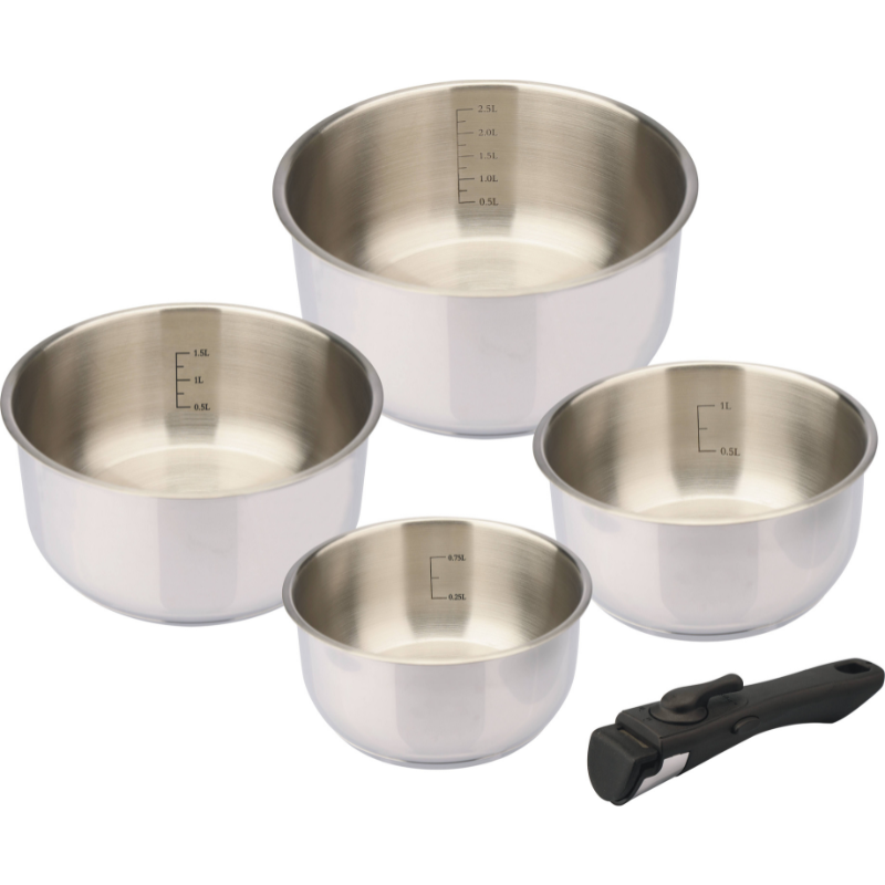 Set de 4 casseroles et 1 manche amovible Comète - 14 à 20cm