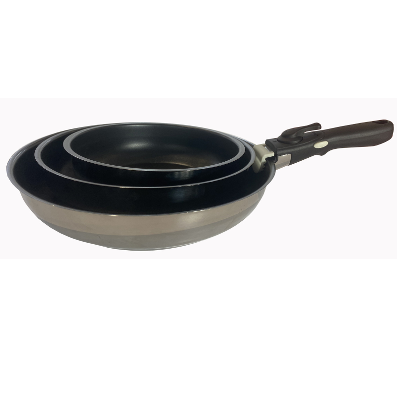 Set de 3 poêles anti-adhérentes & 1 manche amovible - 20 à 28cm - Comète
