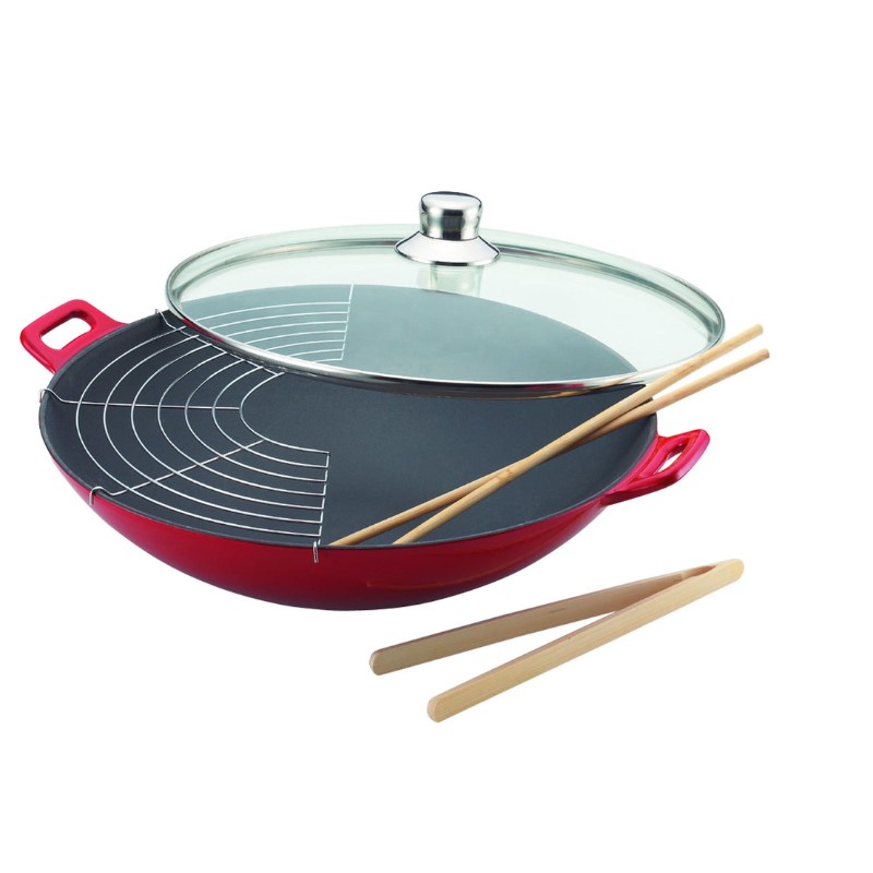 Wok en fonte rouge