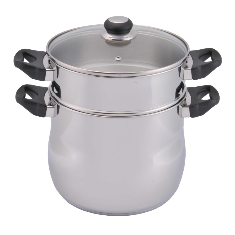 Couscoussier traiteur bombé en inox avec couvercle en verre - 24cm