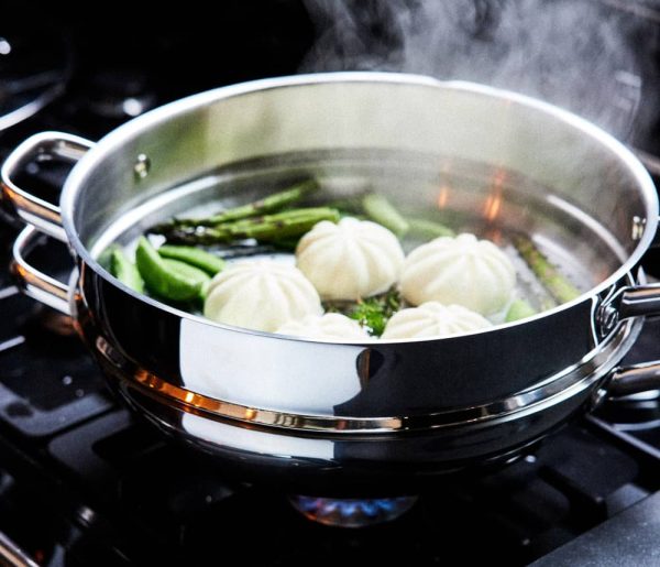 Wok & wok vapeur 2 en 1 en inox - 32cm – Image 2